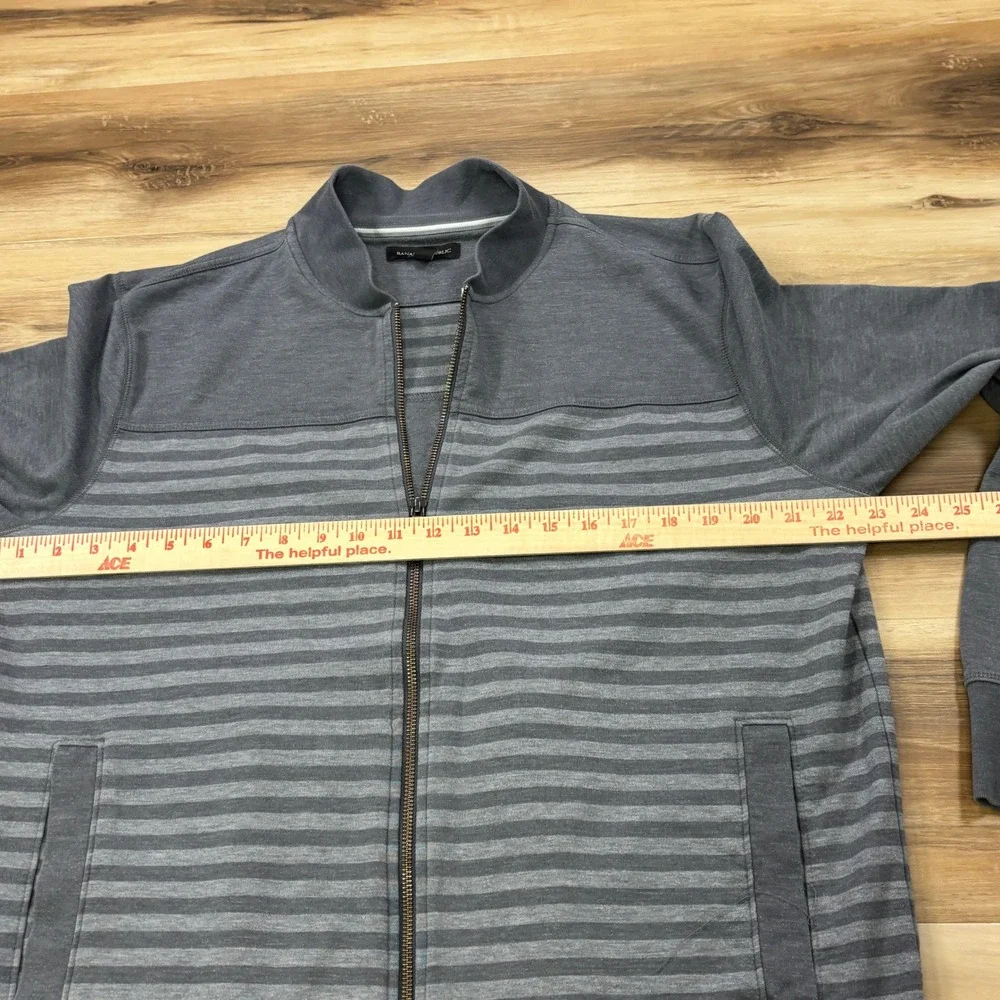 Banana Republic Bomber Sweatshirt Men XL Striped Cotton Blend Zip Up Gray Casual